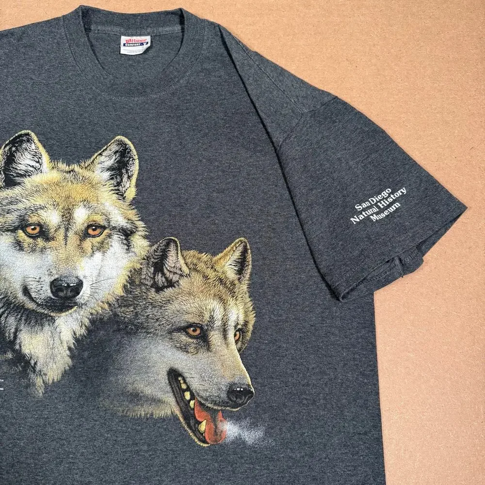 Vintage 2000 Wild Cotton Wolf T Shirt XL Gray San Diego Natural History Museum